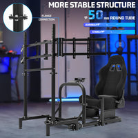 Marada Racing Simulator Cockpit with Triple Monitor Stand & Black Seat Fit forLogitech