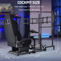 Marada Racing Simulator Cockpit with Triple Monitor Stand & Black Seat Fit forLogitech
