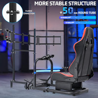Marada Racing Simulator Cockpit with Triple Monitor Stand & Red Seat Fit LogitechG29