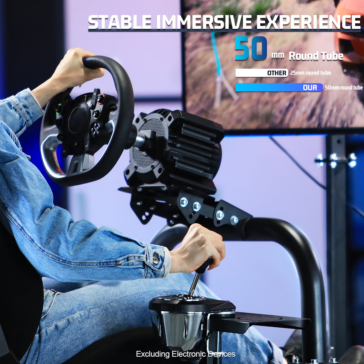 Marada Racing Cockpit with TV Stand & Black Seat Fit for Logitech G923 G920, Thrustmaster, T3PA/TGT, Wheel and Pedal Not Included Driving Simulator Cockpit-55