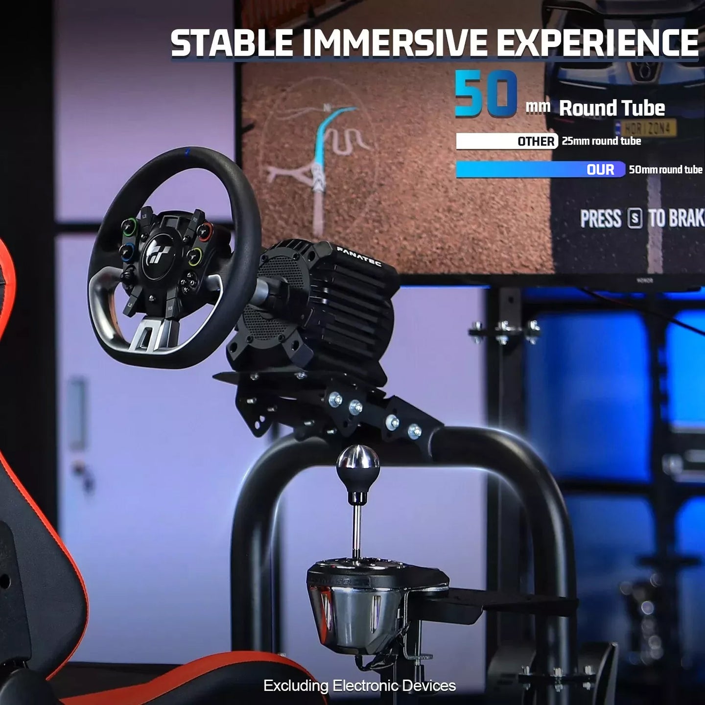 Marada Driving Simulator Cockpit with Monitor Stand & Red Seat Fit for G923 G920 T500,FANTEC,T3PA/TGT Stable & Strong Wheel and Pedals Not Included Racing Cockpit Full Kit-55