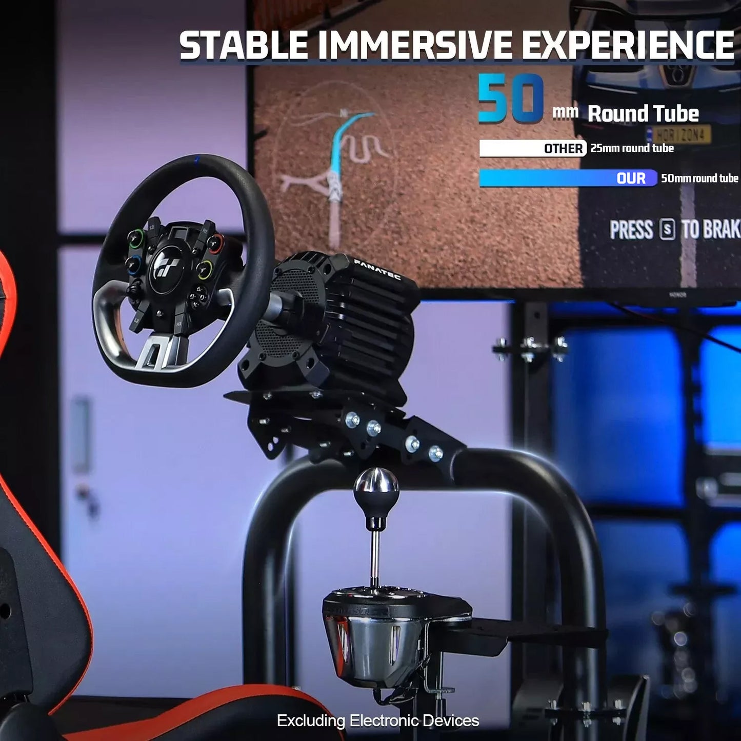 Marada Driving Simulator Cockpit with Monitor Stand & Red Seat Fit for G923 G920 T500,FANTEC,T3PA/TGT Stable & Strong Wheel and Pedals Not Included Racing Cockpit Full Kit-55