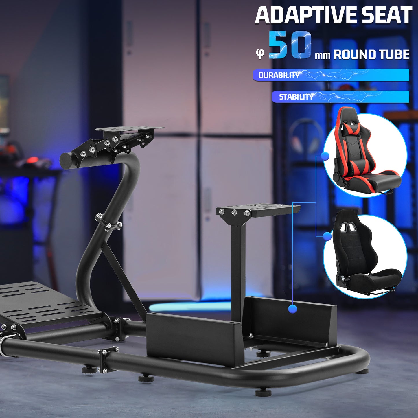 Marada Racing Simulator Frame Adjustable Wheel Stand Round Tube Upgrade fit for Logitech G25 G27 G29 G920 Thrustmaster Tx 458, T500 RS, T300RS Wheels, Shifter and Pedals not Include