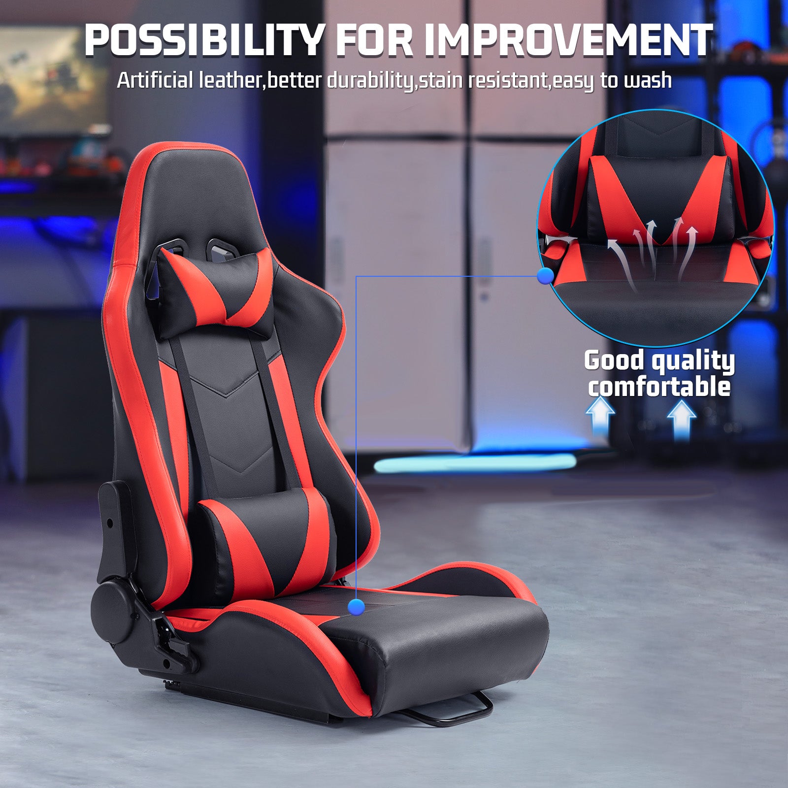 Marada Racing Seat with Double Lock Slip for Racing Wheel Stand Cloth Red with Installed Parts