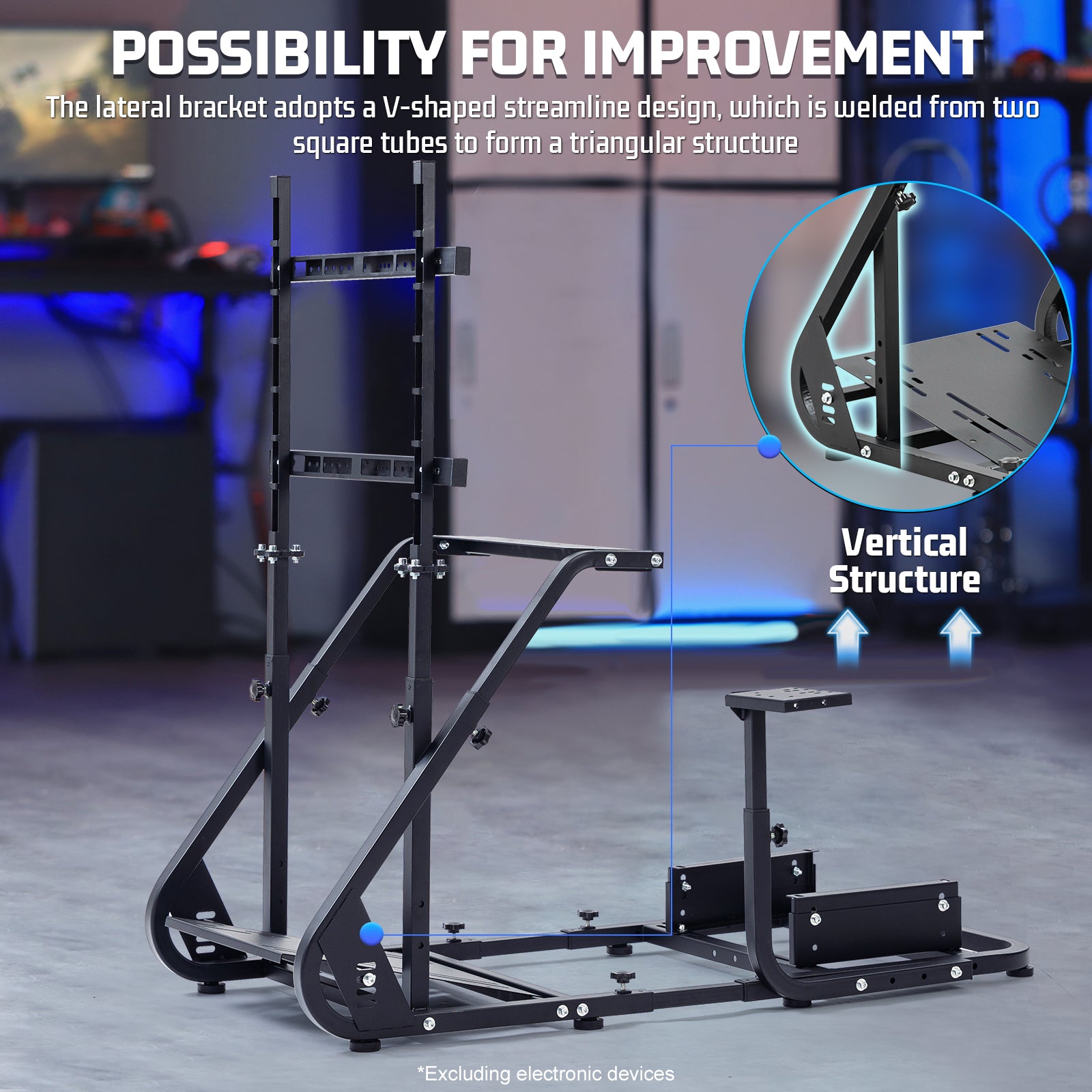 Marada Adjustable Simulator wheel stand with Monitor Stand , Compatible with Logitech G29, G923, Thrustmaster, Fanatec, Not  Include Wheels Pedals & Seat