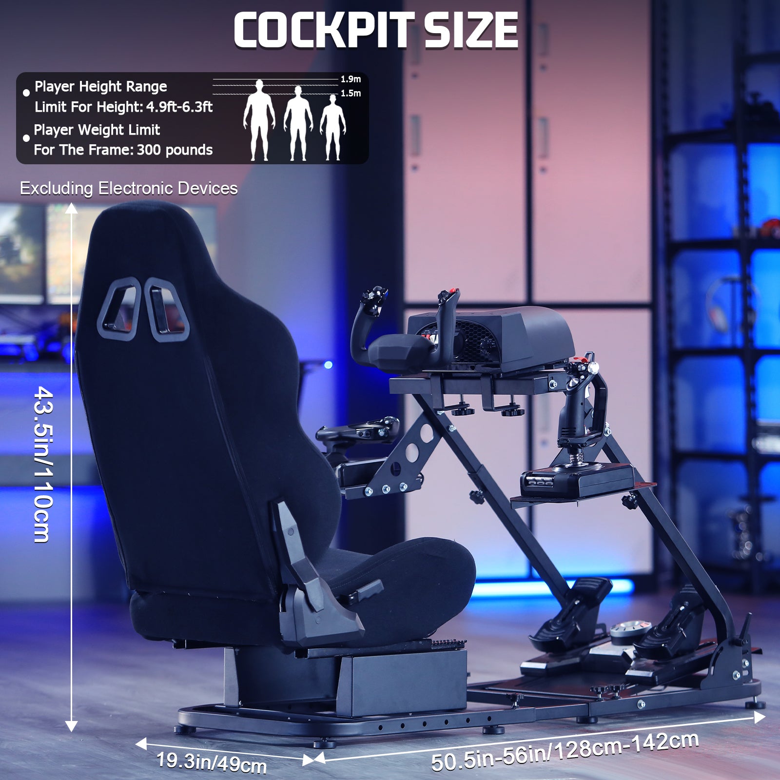 Marada Flight Sim Cockpit with Black Seat and Racing Wheel Stand for Driving and Flight Simulator Fit for HOTAS Warthog, Thrustmaster,Logitech Adjustable |Throttle,Joystick,Keyboard not Included|