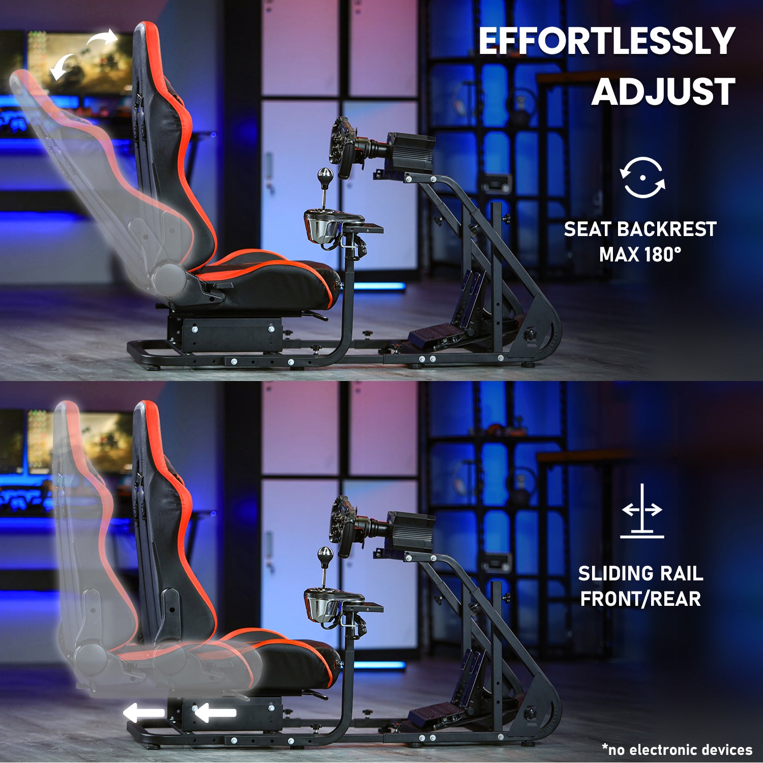 Marada Adjustable Racing Simulator Cockpit Frame with Gear Shifter Mount fit for Logitech G25 G27 G29 G920 with Red Seat