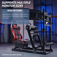 Marada 8040 Aluminum Racing Sim Cockpit with Triple Monitor Stand & Red Gaming Seat, Compatible with Logitech, Thrustmaster, Fanatec, Moza Wheels
