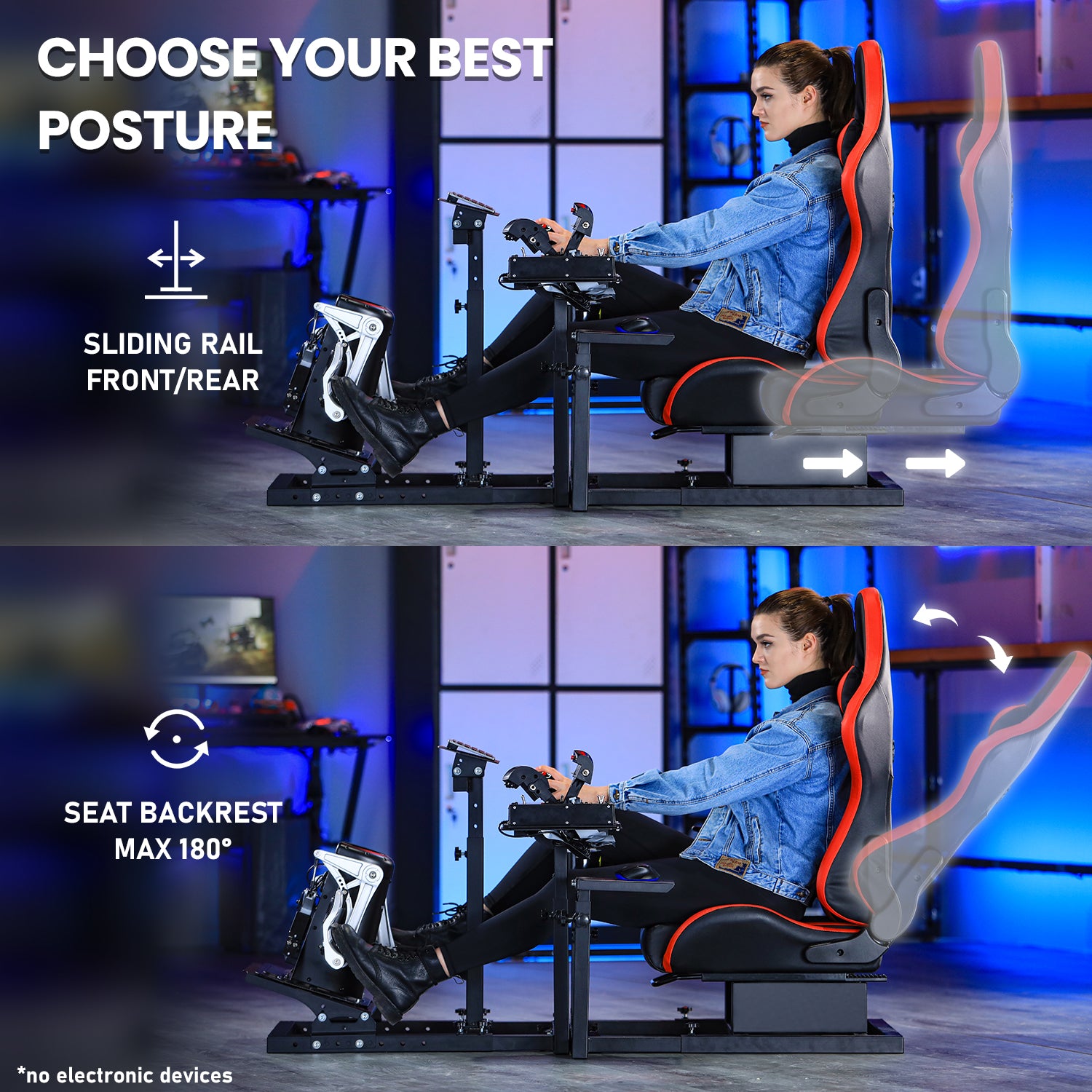 Marada Universal Flight Simulation Cockpit with Red Seat & Racing Wheel Stand Adjustable Compatible with Thrustmaster HOTAS Warthog,Logitech G29 G920 Wheels,Pedals,Throttle,Joystick Not Included