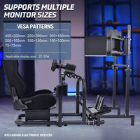 Marada Racing Simulator Cockpit with Triple Monitor Stand & Black Seat Fit forLogitech