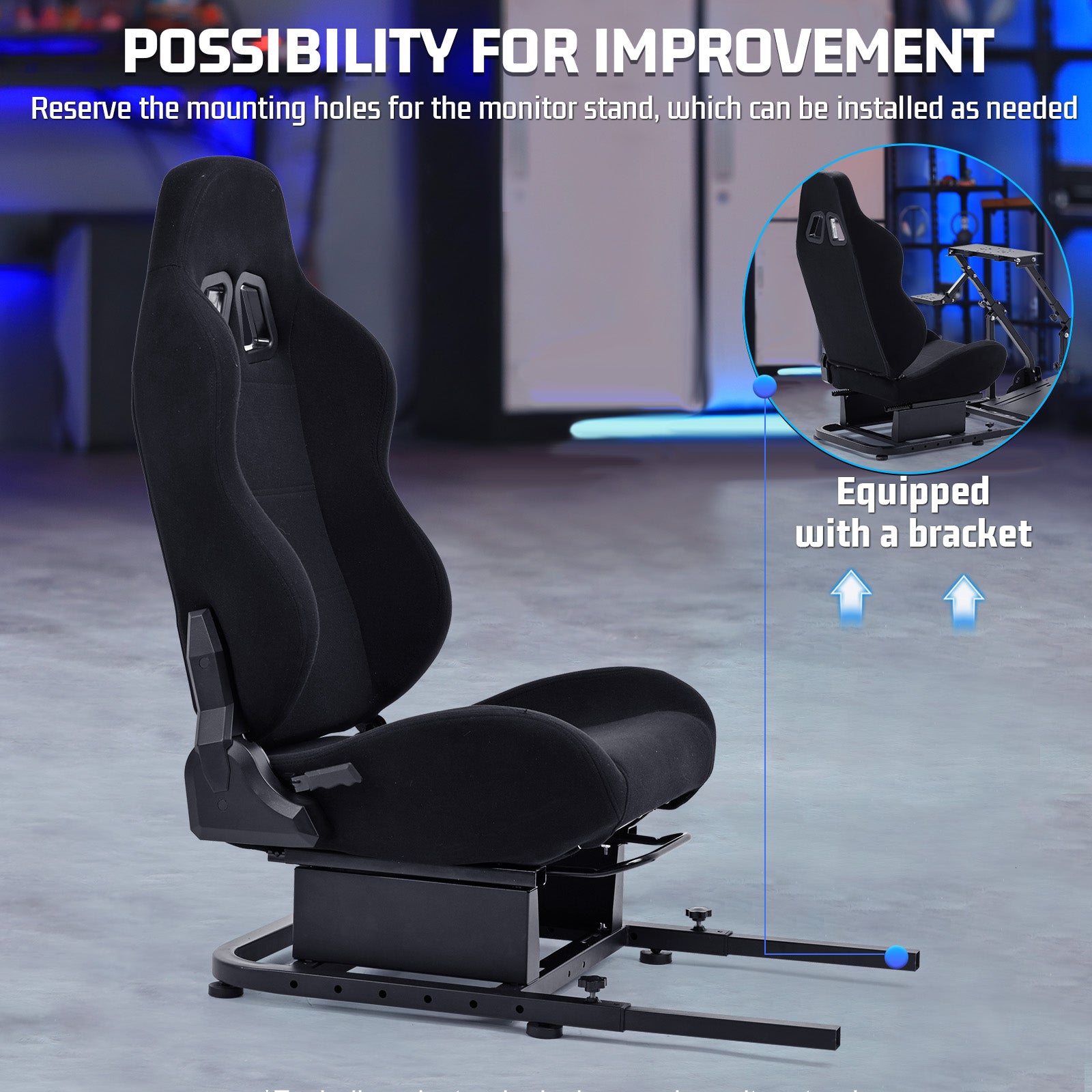 Marada Racing Simulator Cockpit Seat Frame with Black Seat with Bolts Suitable for Dardoo, Supllueer, Anman Sim Gaming Stand Adjustable & Portable Real Driving & Flying Simulation Split Seat Cockpit