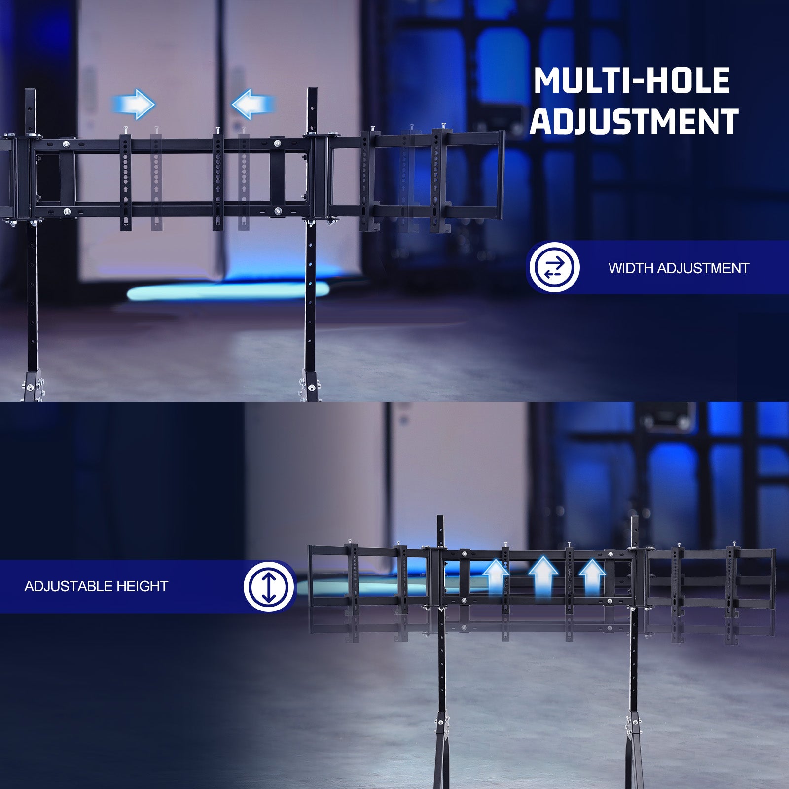 Marada Ergonomic Triple Monitor Stand with Brake Casters: Height, Tilt & Spacing Adjustment for 27 to 32 inch Screens, Applicable to all Game Stands in Our Store