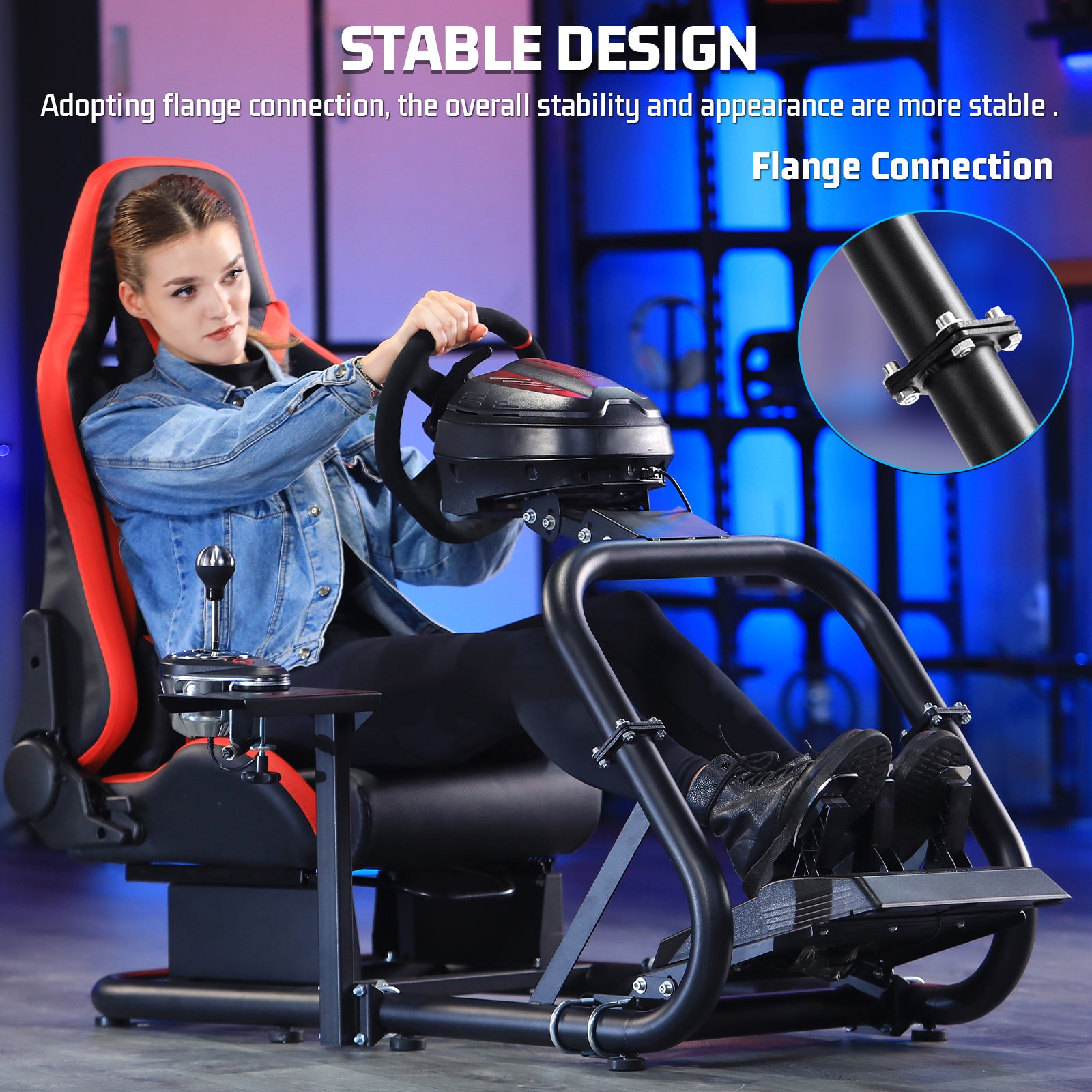 Marada Racing Wheel Stand (Cockpit 54) Adjustable Fit for |Logitech G25 G27 G29 G920 |Thrustmaster T80 T150 | Fanatec with Red Racing Seat Wheel, Pedals,and Shifter Not Include Visit the Marada Store