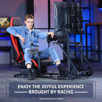 Marada Racing Simulator Cockpit Frame with Monitor Stand, Gear Mount, Red seat Compatible with G923 G920 G29 FANTEC T3PA TGT Height Adjustable Wheel and Pedals Not Included Racing Cockpit Full Kit