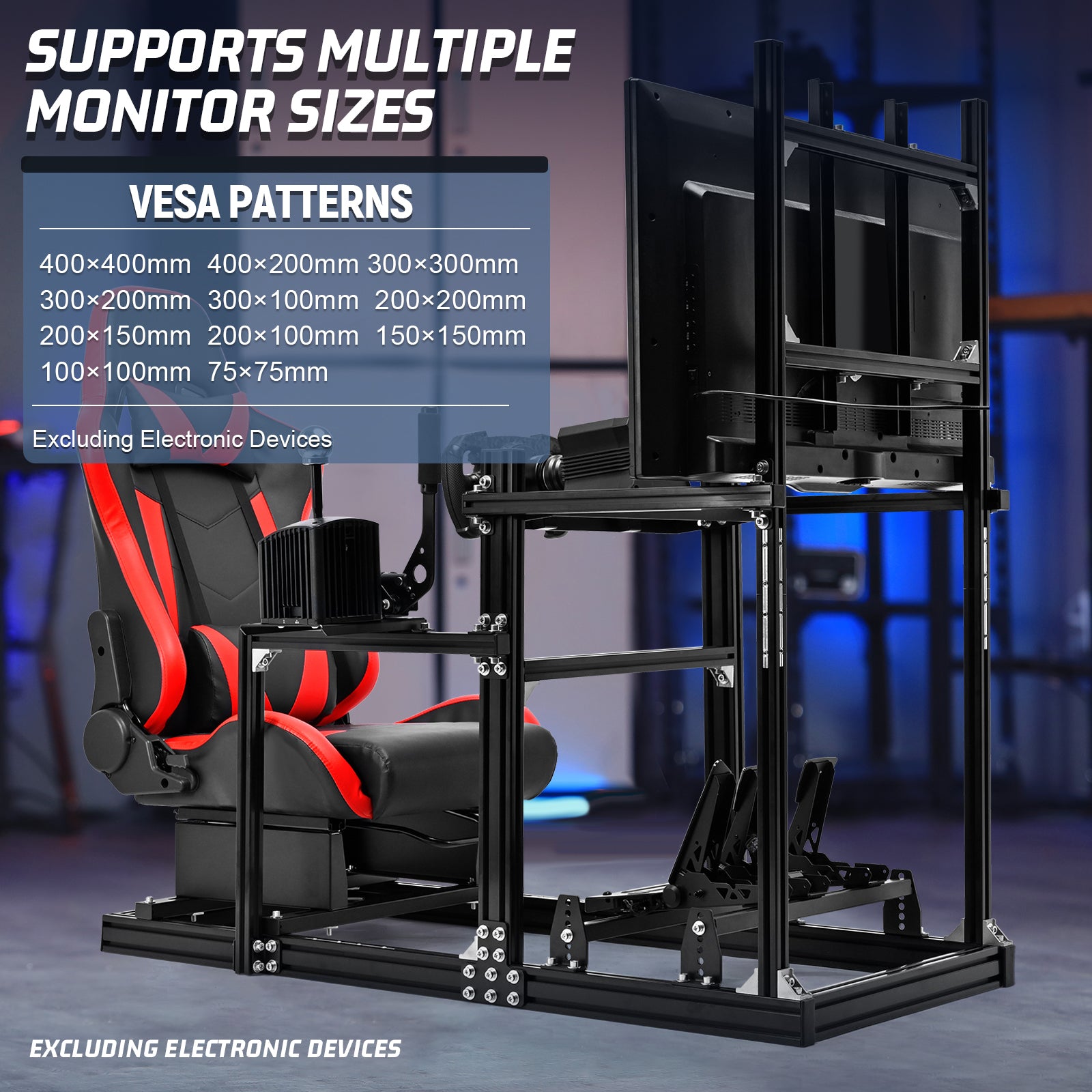 Marada 3060 Aluminum Racing Simulator Cockpit with Red Seat & Monitor Stand, Compatible with Logitech G29/G920/G923, Wheel & Pedals Not Included