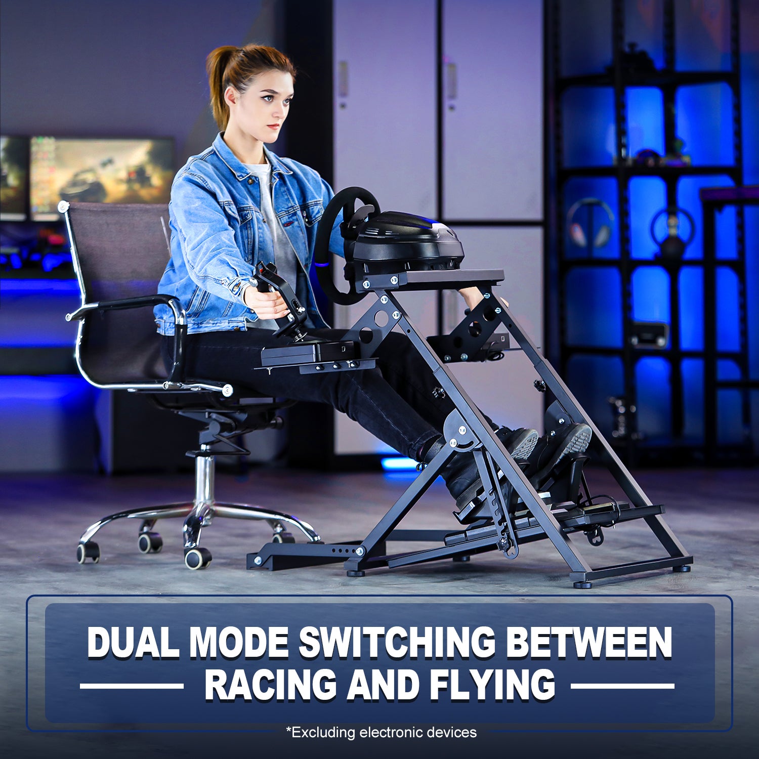 Marada Foldable Racing Wheel Stand Flight Sim Cockpit Compatible with Logitech, Thrustmaster and PXN Gaming Devices Adjustable X-Shape Simulator Mount Electronic Device Not Included