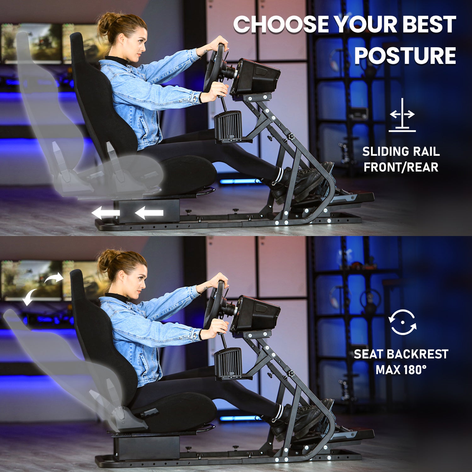 Marada G29 Racing Simulator Cockpit with Black Seat Compatible with Thrustmaster/Logitech/PXN/Fanatec Adjustable Mount, Steering Wheel, Pedal, Handbrake Not Included