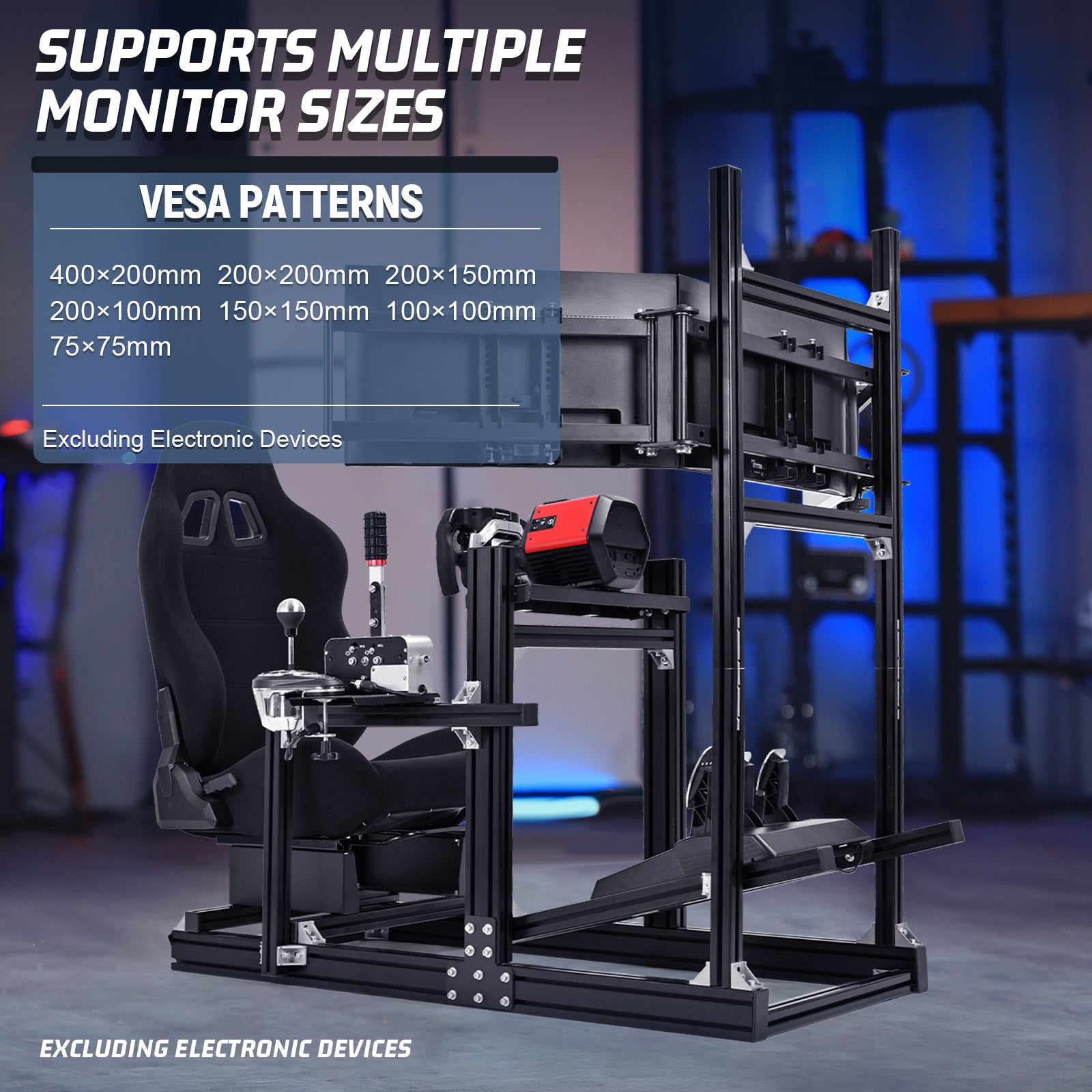 Marada 4080 Aluminum Simulator Cockpit,Adjustable Black Seat, Triple Monitor Mount, Compatible with Major Steering Wheels