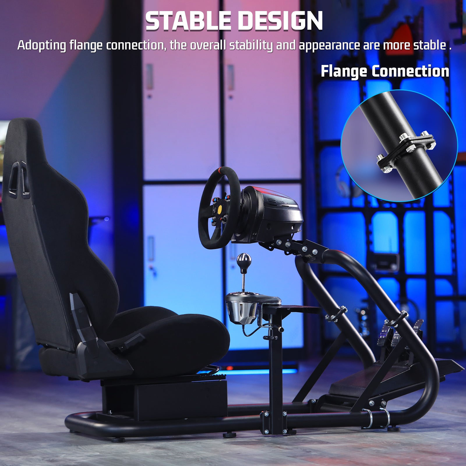 Marada Racing Wheel Stand (Cockpit 54) Adjustable Fit for |Logitech G25 G27 G29 G920 |Thrustmaster T80 T150 | Fanatec with Black Racing Seat Wheel, Pedals,and Shifter Not Include