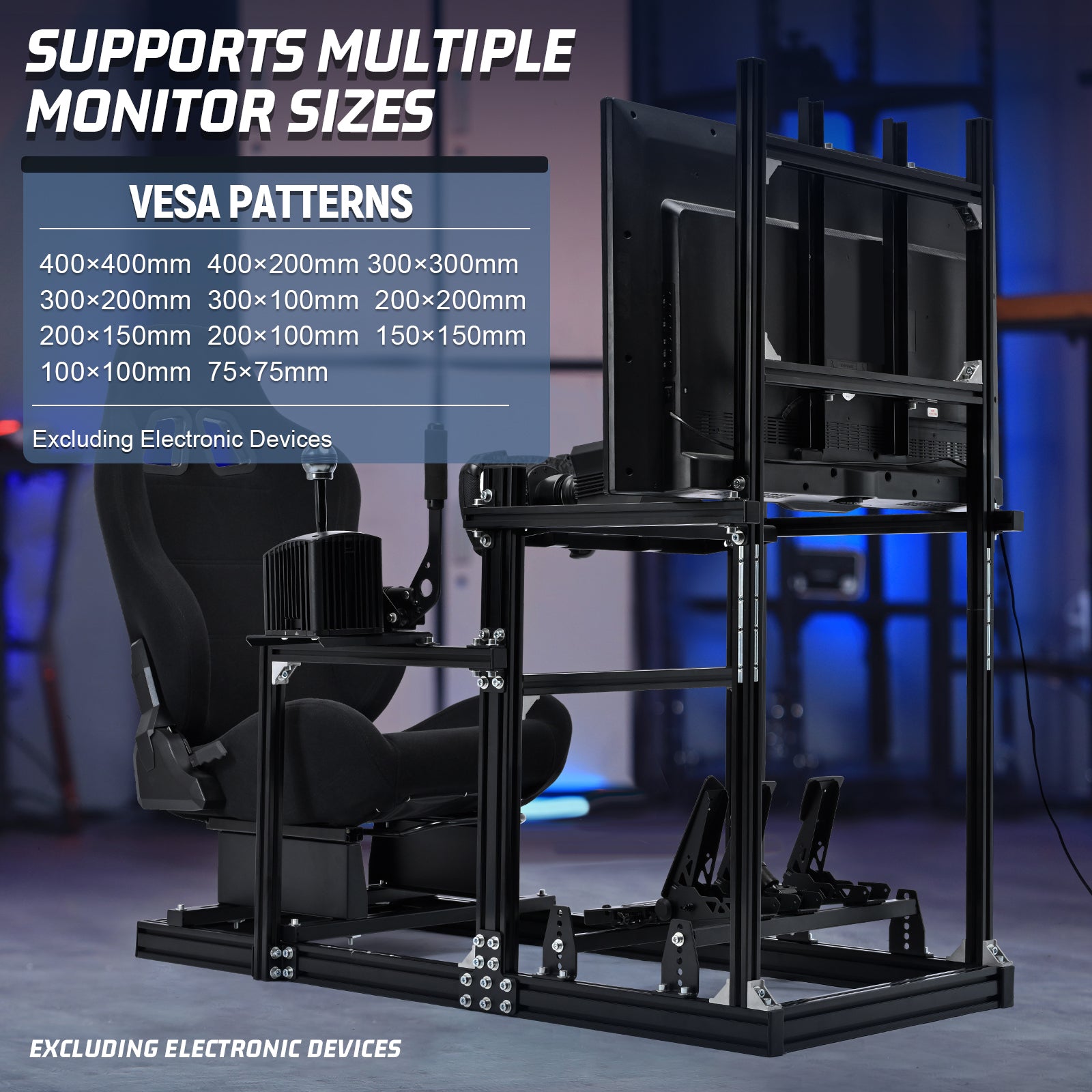 Marada 3060 Aluminum Racing Cockpit with Black PVC Seat and Integrated Display Mount, Compatible with Logitech G29 Series and Other Mainstream Steering Wheels, Includes Cockpit Frame Only - Electronics Not Included