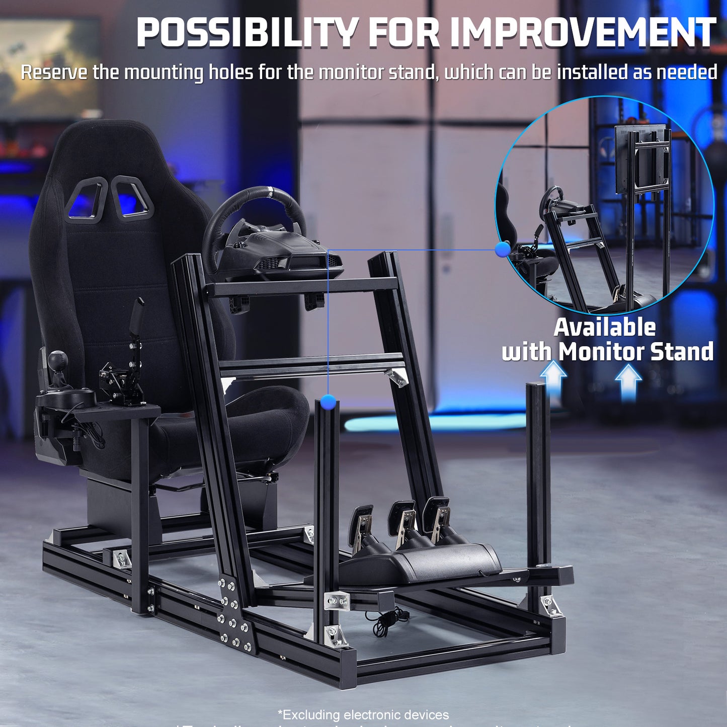Marada Adjustable 4080 Aluminum Sim Racing Cockpit with Seat Compatible with Major Brands No Wheel Pedals