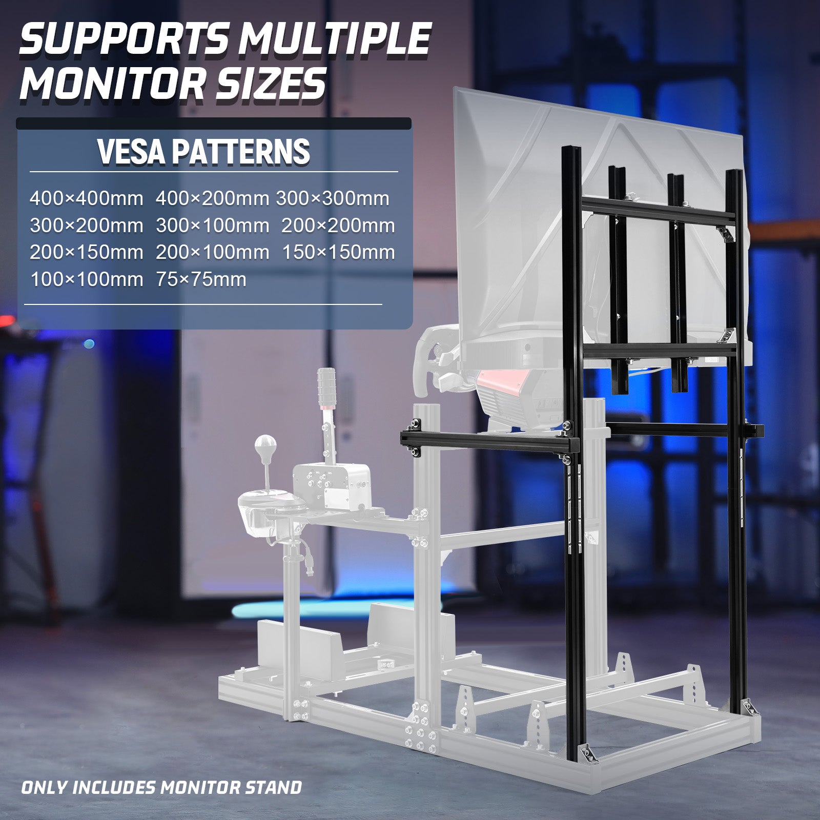 Marada 3030 Aluminum Racing Sim Cockpit Monitor Stand Supports 27" to 65" Monitors