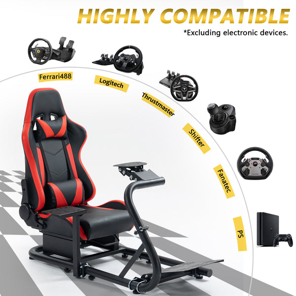 Marada Simulator Racing Wheel Stand (Cockpit 56) Adjustable Fit for |Logitech G25 G27 G29 G920 |Thrustmaster T80 T150 | Fanatec with Red Racing Seat Wheel, Pedals,and Shifter Not Include