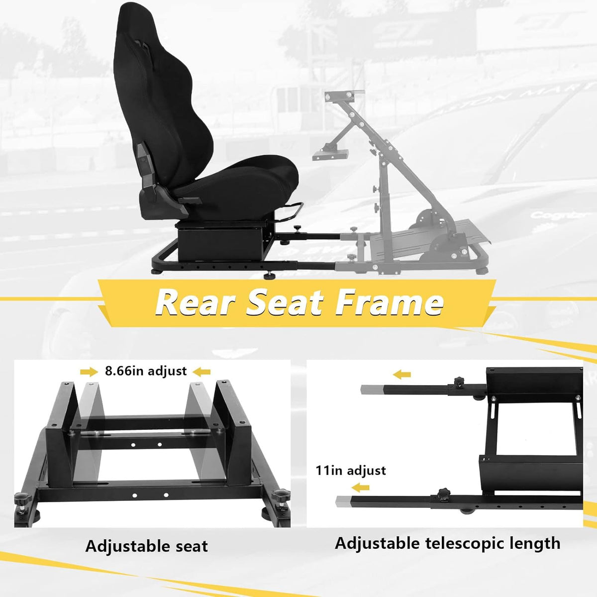 Marada Racing Simulator Cockpit Seat Frame with Black Seat with Bolts