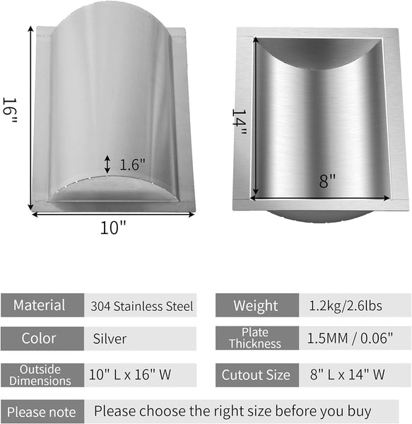 Marada 10 L x 16 W x1.6 H Drop-in Deal Tray All Brushed 304 Stainless Steel Window Tray High Standard Drop-in Deal Tray