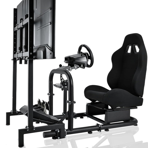 Marada Racing Cockpit with TV Stand & Black Seat Fit for Logitech G923 G920, Thrustmaster, T3PA/TGT, Wheel and Pedal Not Included Driving Simulator Cockpit-55