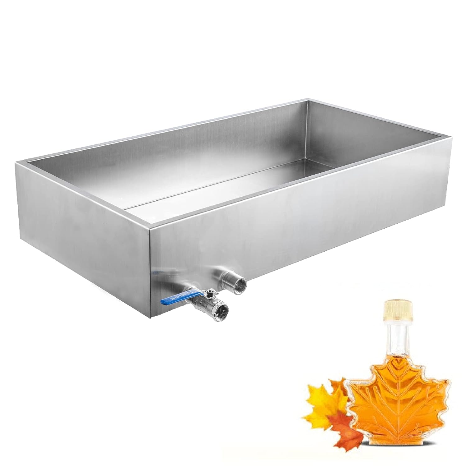 Marada Maple Syrup Boiling Pan 304 Stainless Steel with One Valve Two Interfaces Maple Syrup Evaporator Pan (30" L x 20" W x 6" H)