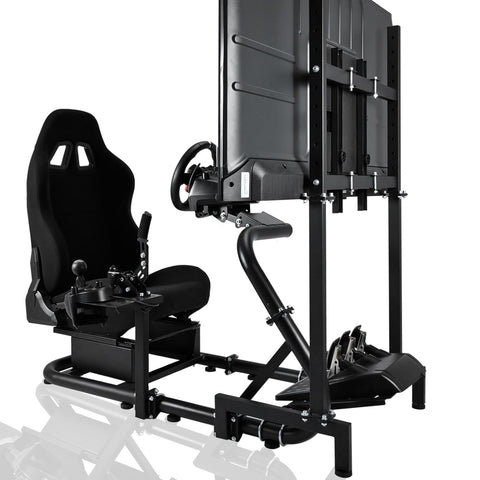 Marada Driving Simulator Cockpit with Monitor Stand & Black Seat Fit for Fantec, Logitech,G923 G920 T500 Wheel and Pedals Not Included