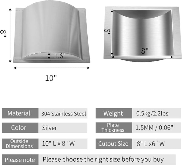 Marada 10 L x 8 W x1.6 H Drop-in Deal Tray All Brushed 304 Stainless Steel Window Tray High Standard Drop-in Deal Tray