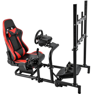 Marada Driving Simulator Cockpit with Monitor Stand & Red Seat Fit for G923 G920 T500,FANTEC,T3PA/TGT Stable & Strong Wheel and Pedals Not Included Racing Cockpit Full,Kit-57