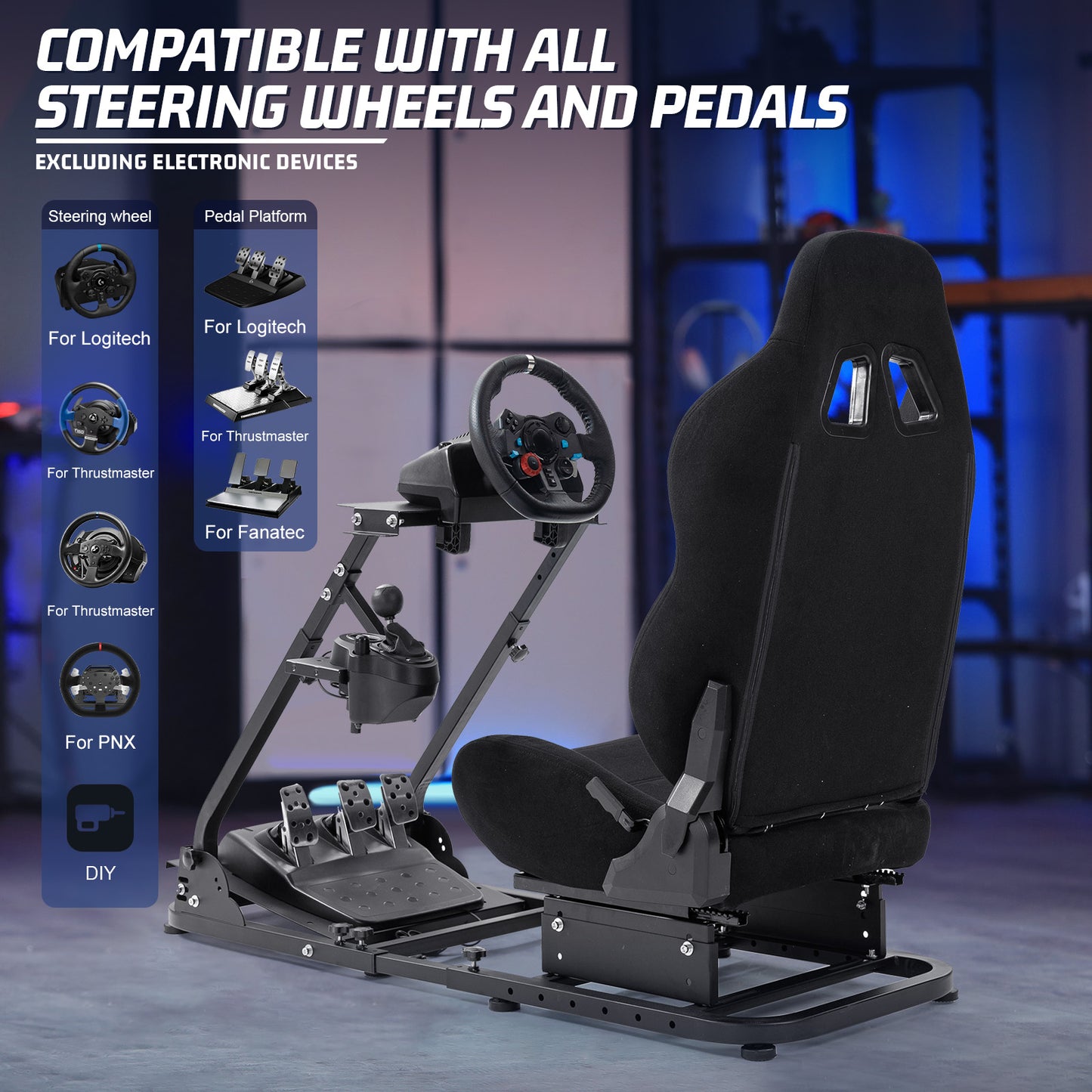 Marada Racing Seat Simulator Cockpit Height Adjustable Racing Steering Wheel Stand/Fits Fantec, Logitech G25, G27, G29, Thrustmaster/Compatible with Xbox One, Playstation, PC Platforms