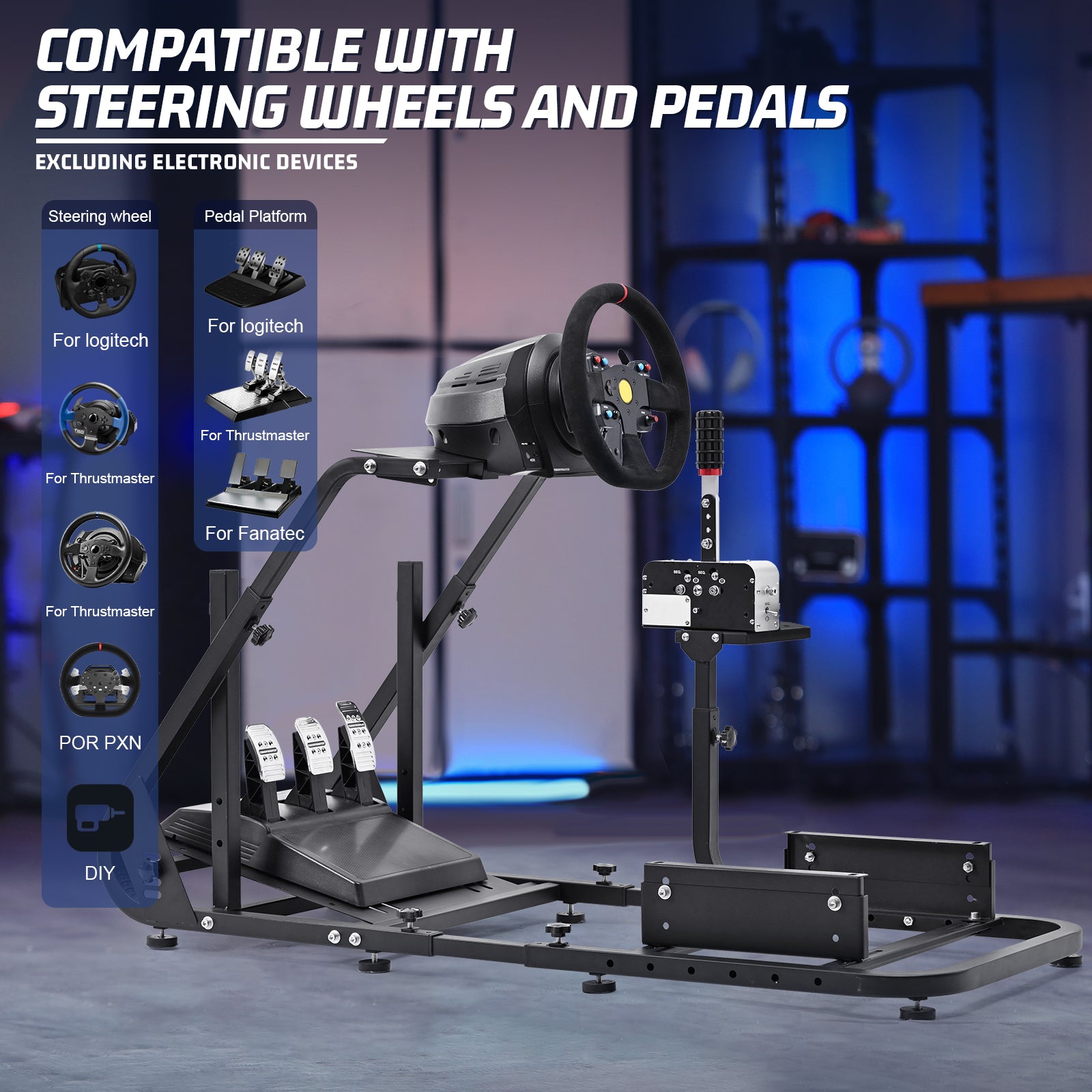 Marada Racing Wheel Stand Suitable for G25 G27 G29 G920 Racing Wheel Steering Wheel Stand Racing Game Stand Simulator Cockpit with Capacity 220LBS Without Wheel and Pedals (Black)