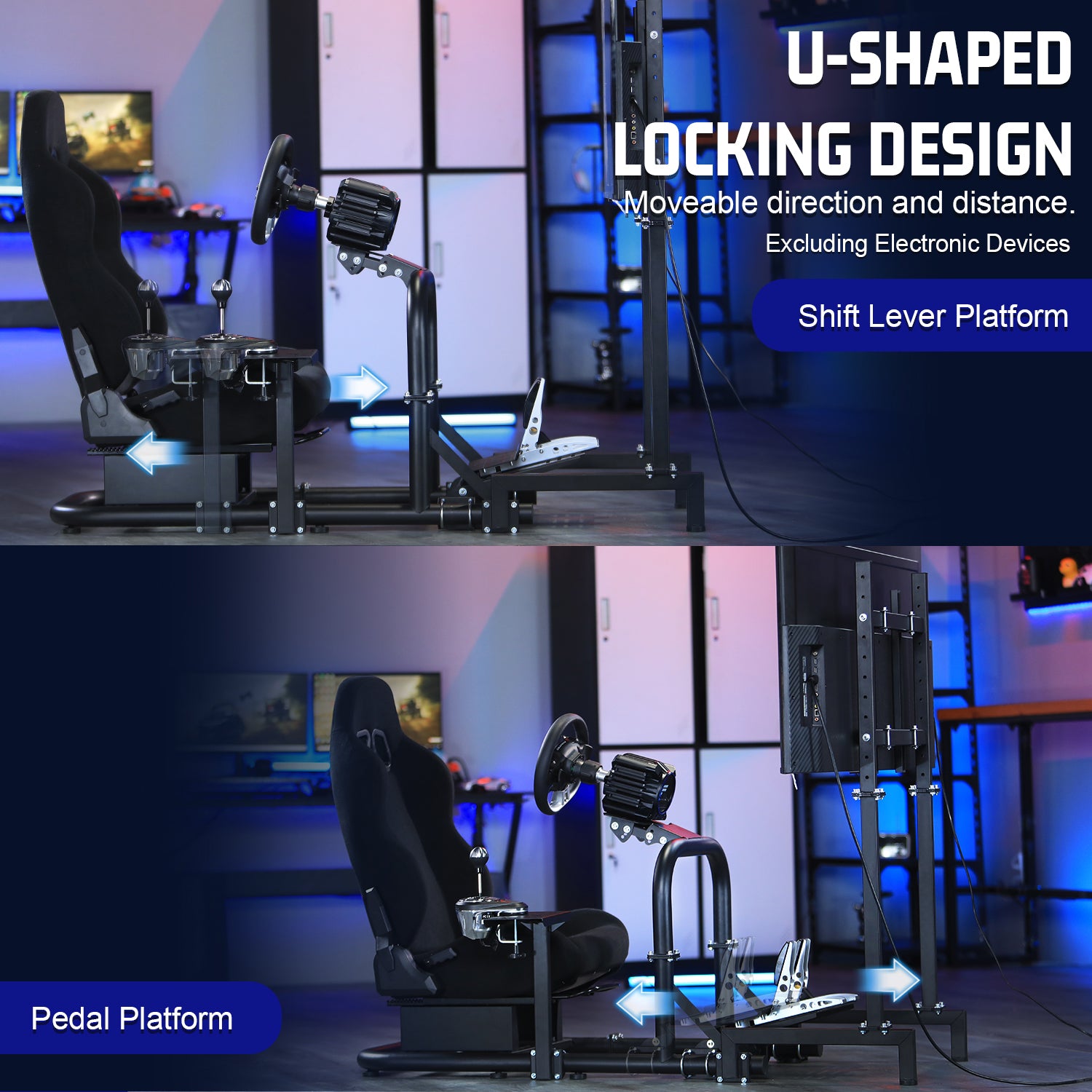 Marada Racing Cockpit with TV Stand & Black Seat Fit for Logitech G923 G920, Thrustmaster, T3PA/TGT, Wheel and Pedal Not Included Driving Simulator Cockpit-55