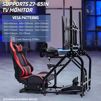 Marada G29 Racing Simulator Cockpit Adjustable Red Seat Movable Monitor Stand Compatible with Logitech Thrustmaster Series