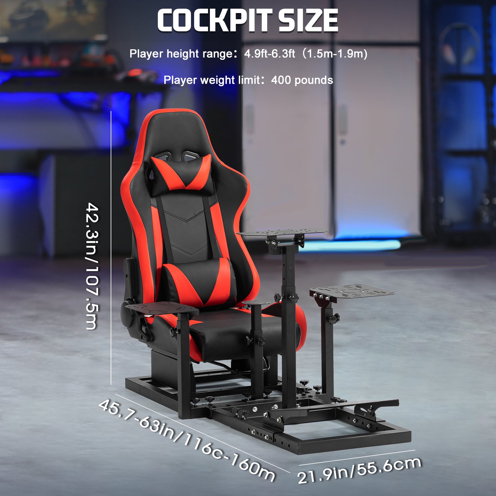 Marada Flight & Racing Sim Cockpit with Red Seat Fits for HOTAS Warthog Logitech G29