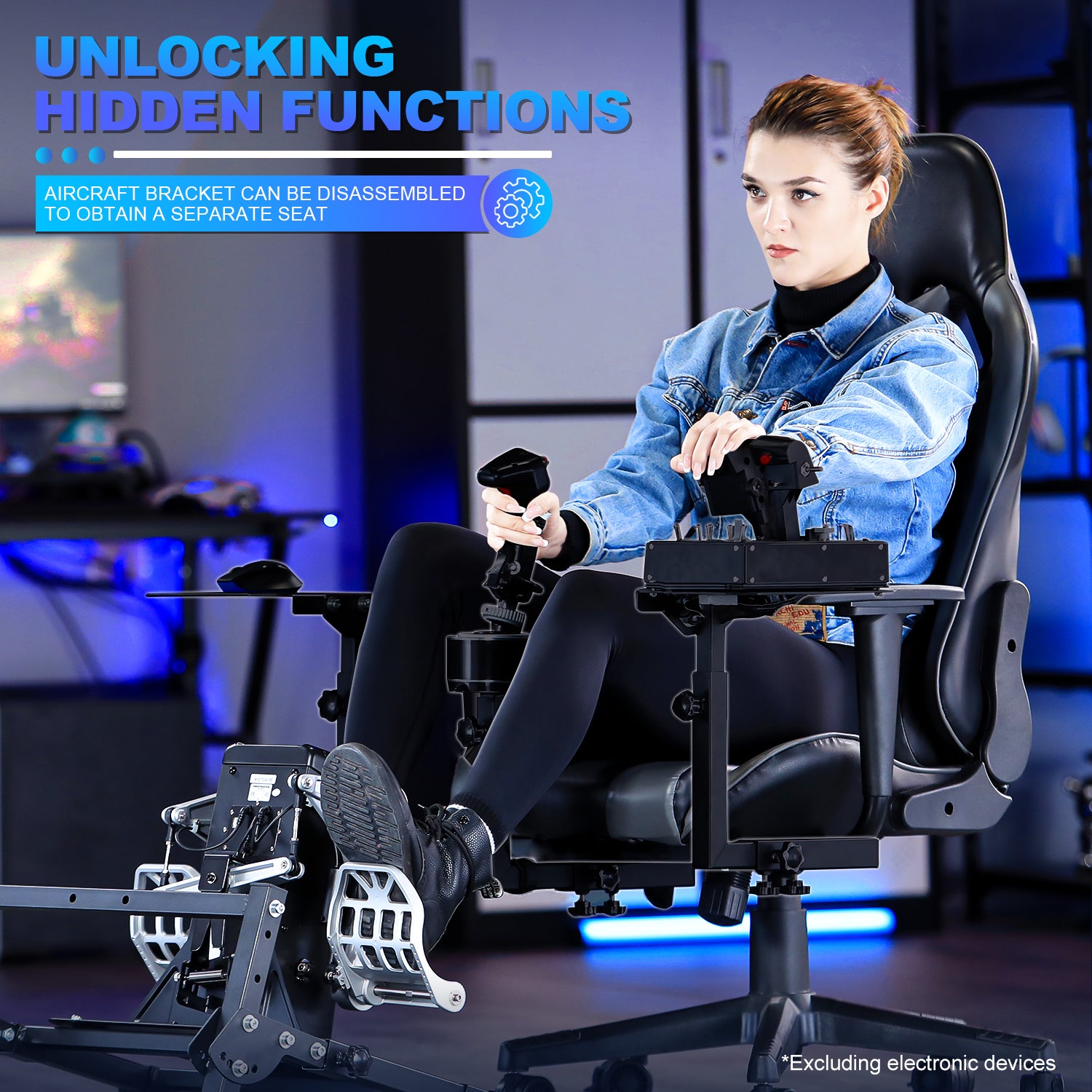 Marada Flight Simulator Cockpit with Gray Gaming Seat & Pedal Mount for Logitech Thrustmaster