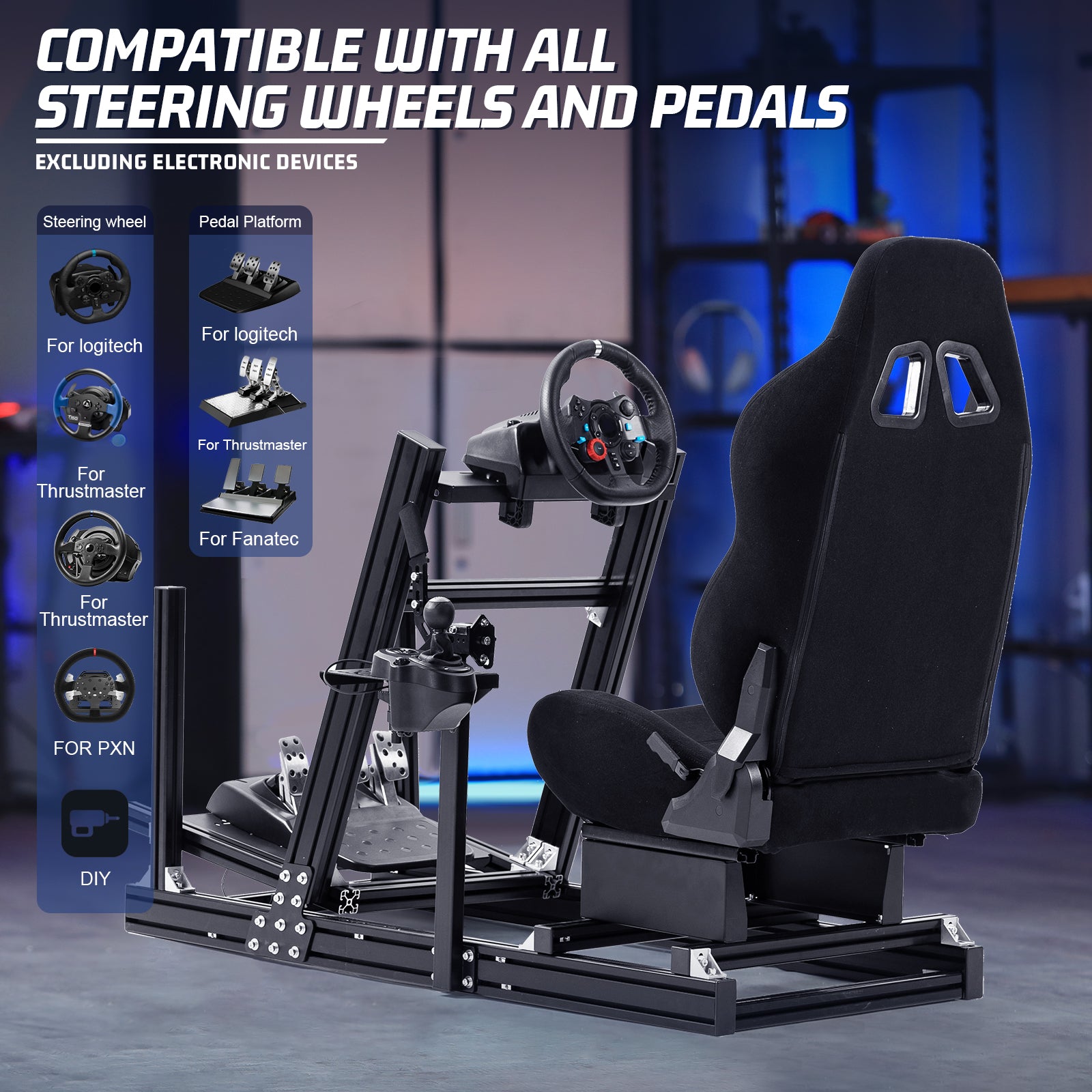 pedal stand simracing Marada Adjustable 4080 Aluminum Sim Racing Cockpit with Seat Compatibl
