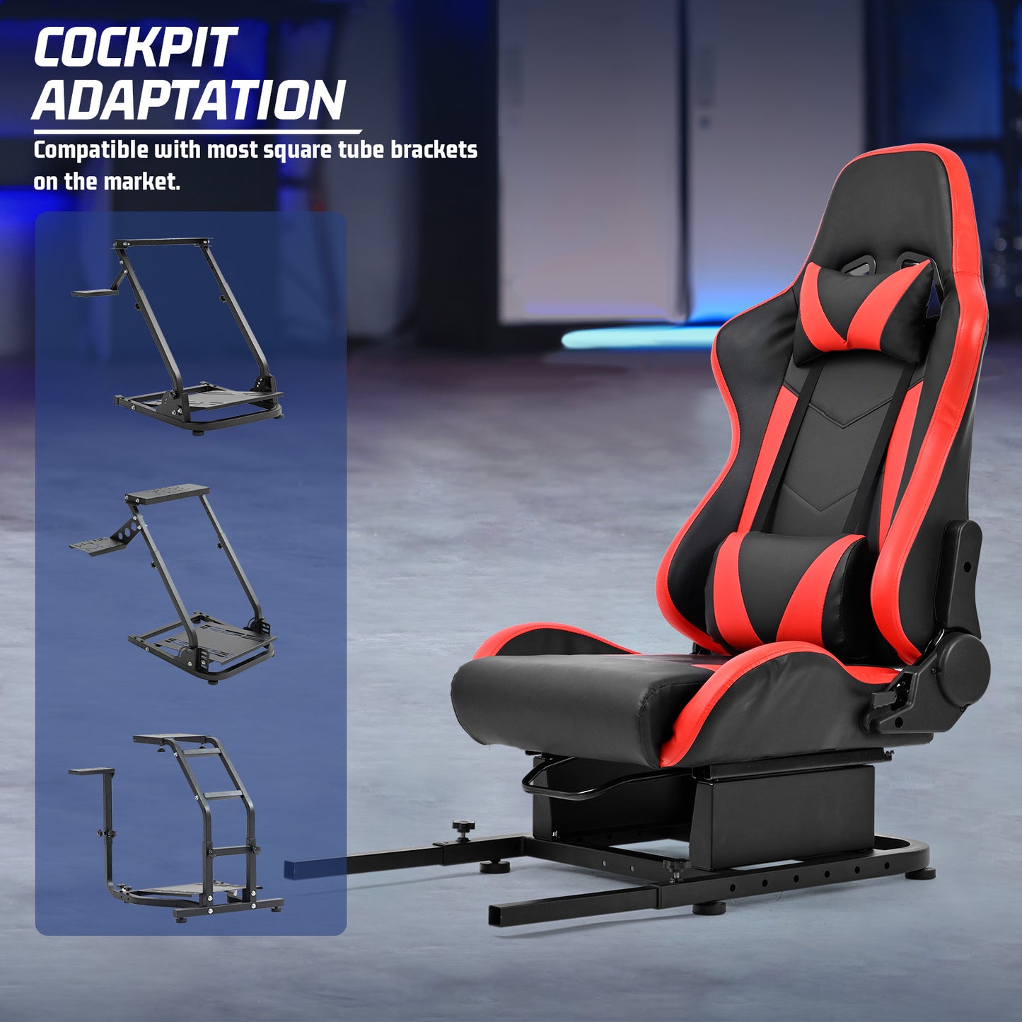 Marada Rear Seat Frame with Bolts and Red Seat Compatible Stand Suitable for Dardoo, Supllueer, Anman Sim Gaming Stand Adjustable & Portable Real Driving & Flying Simulation Split Rear Seat Cockpit