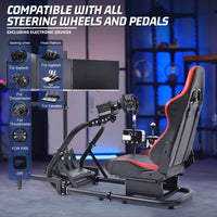 Marada Racing Sim Cockpit with Red Seat & Triple Monitor Stand Fit for Logitech G29