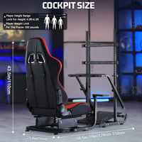 Marada Racing Simulator Cockpit Frame with Monitor Stand, Gear Mount, Red seat Compatible with G923 G920 G29 FANTEC T3PA TGT Height Adjustable Wheel and Pedals Not Included Racing Cockpit Full Kit