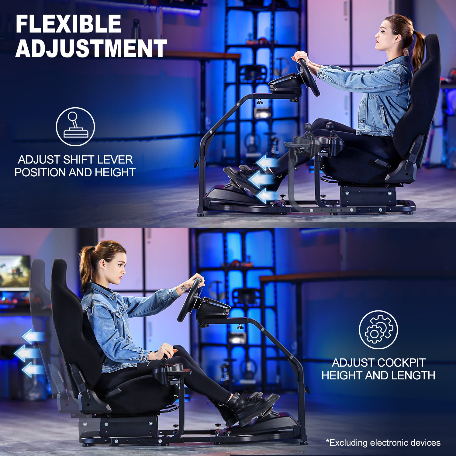 Marada Racing Cockpit Frame Heifht Adjustable with Seat Tilt-Adjustable for G29 G920 T300RS T150 PS4 Xbox Wheel,Pedals NOT Included