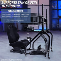 Marada Adjustable Racing Sim Cockpit with Triple Monitor Stand & Black Ergonomic Seat Fits Logitech/Thrustmaster No Electronics