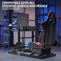 Marada 3060 Aluminum Racing Simulator Cockpit with Red Seat & Monitor Stand, Compatible with Logitech G29/G920/G923, Wheel & Pedals Not Included