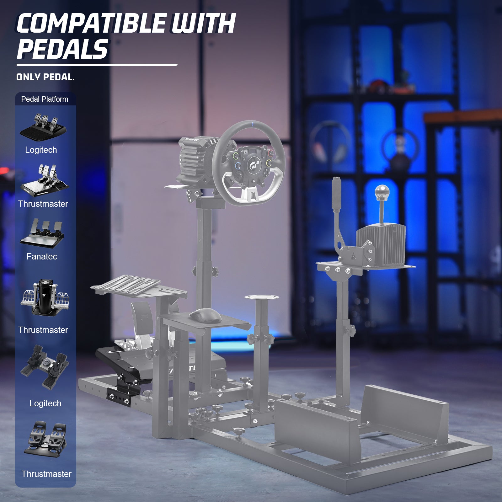 Marada Gaming Stand Pedal Mount - One-piece U-shaped Structure, 120LB Load Capacity, Multi-angle Adjustment, Compatible with Racing & Flight Pedals