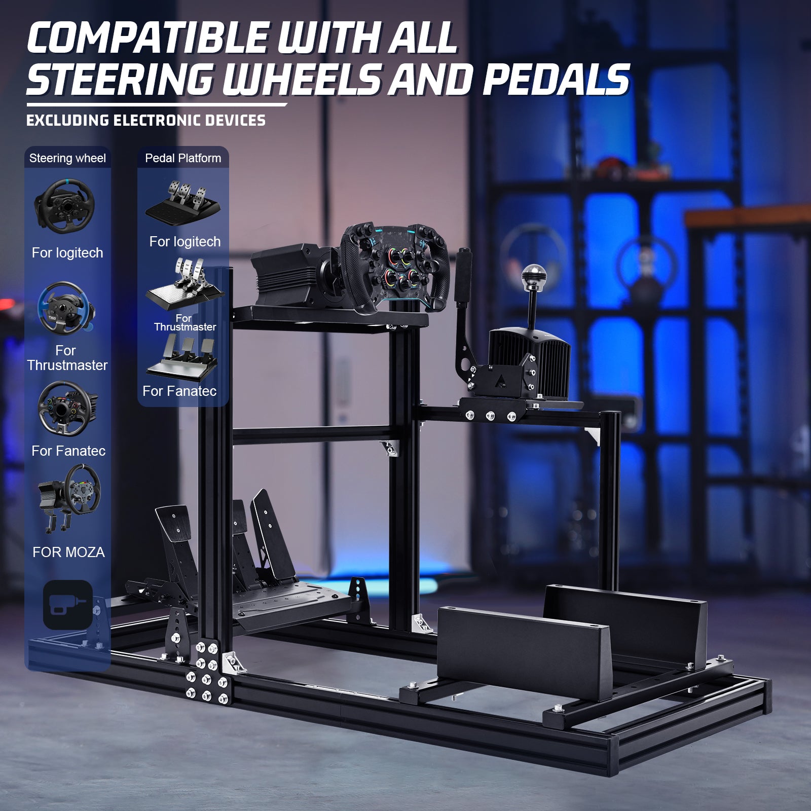 Marada 3060 Aluminum Profile Adjustable Racing Simulator Cockpit Compatible With Logitech G29