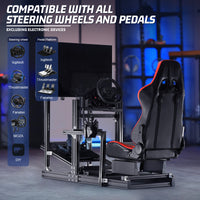 Marada 4080 Series Aluminum Cockpit with Single Monitor Mount and Red Seat Designed for Logitech Thrustmaster Fanatec Wheel Bases